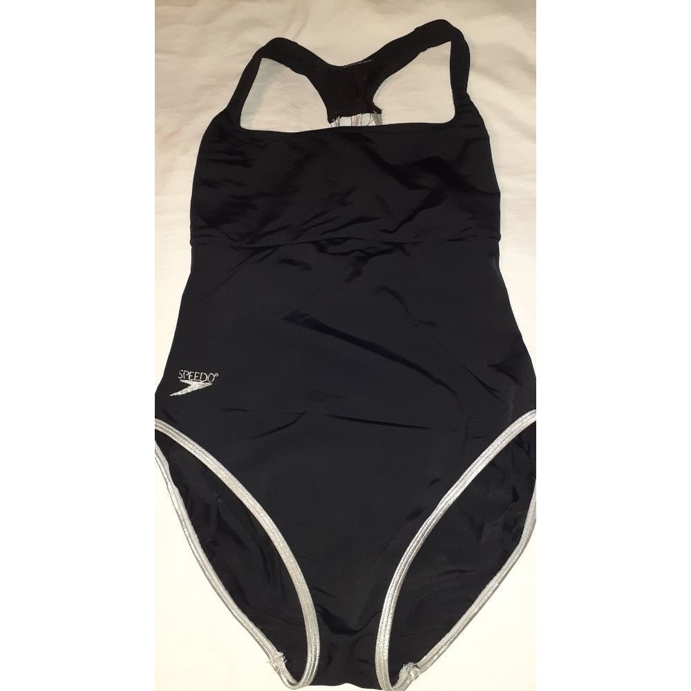 Speedo Black & Silver 1 Piece Swimsuit Size 12